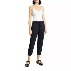 Theory Women’s Treeca Cropped Jogger Pants Linen Blend Navy - Size Medium